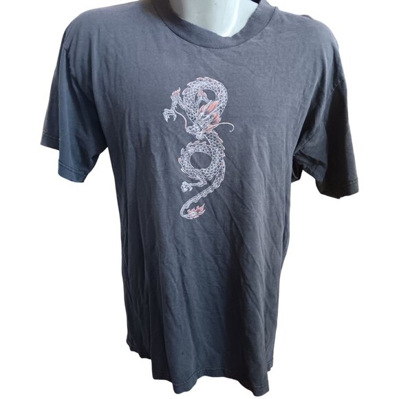 Large Vintage T-shirt Y2K Dragon Graphic Alstyle Trashed Gray Short Sleeve - Picture 2 of 7